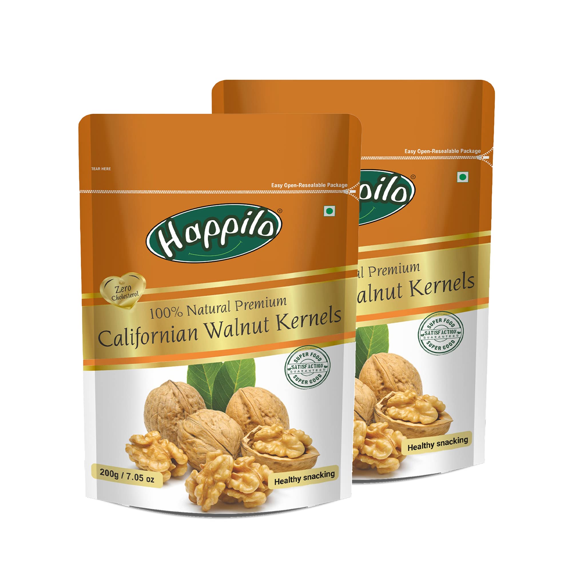 Happilo Pure Californian Raw Walnut Kernels 200g (Pack of 2) | Akhrot Giri | Dry Fruits, Healthy Snacks | Walnuts without Shell | Natural Walnut Kernels | Rich in Protein, Iron & Antioxidants