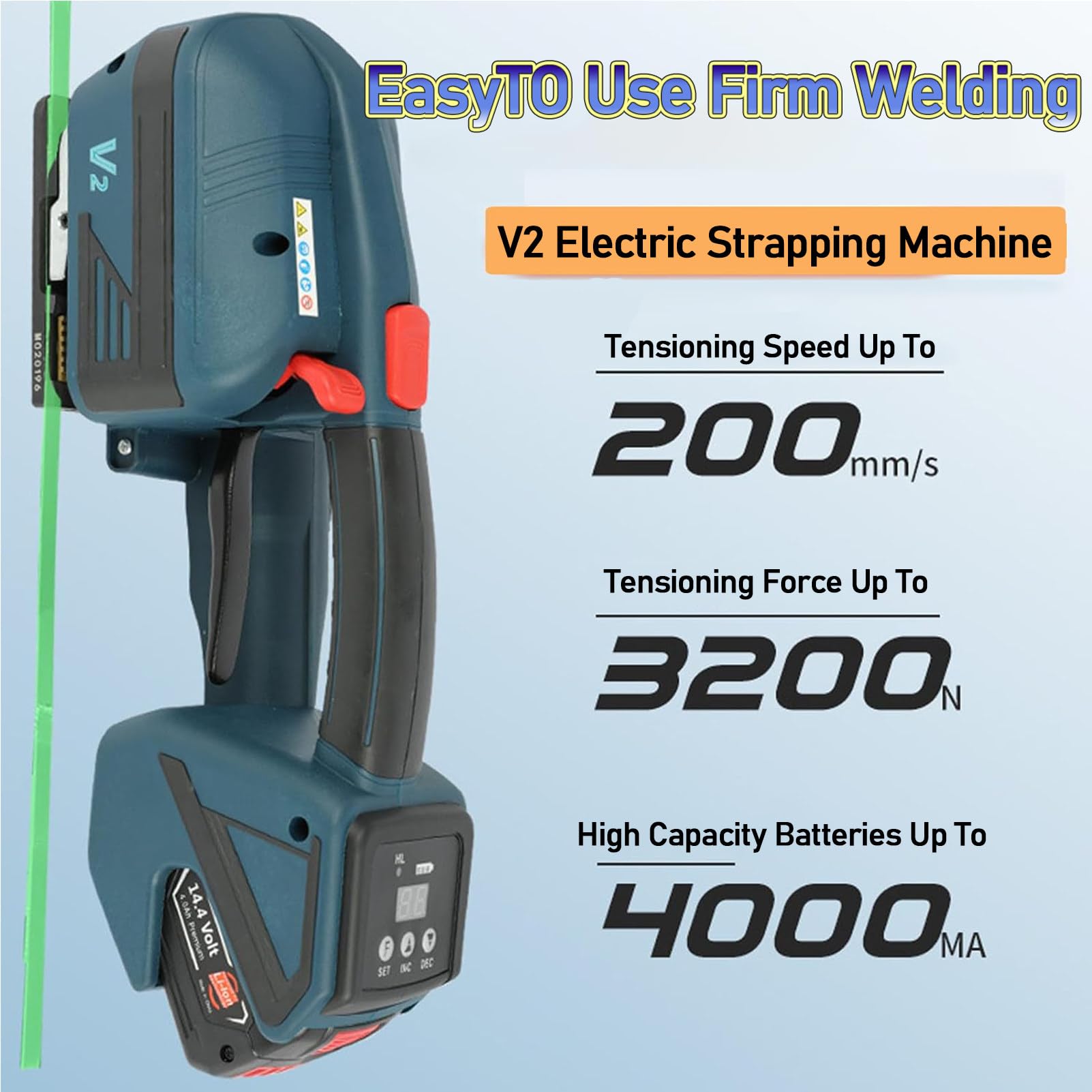 Pressa elettrica per Nastri in PP Pet da 1/2 a 5/8 di Pollice, con 2 batterie da 4000mAh, Strumento di reggiatura e imballaggio Automatico, pressa Portatile per vassoi di Cartone,2Battery