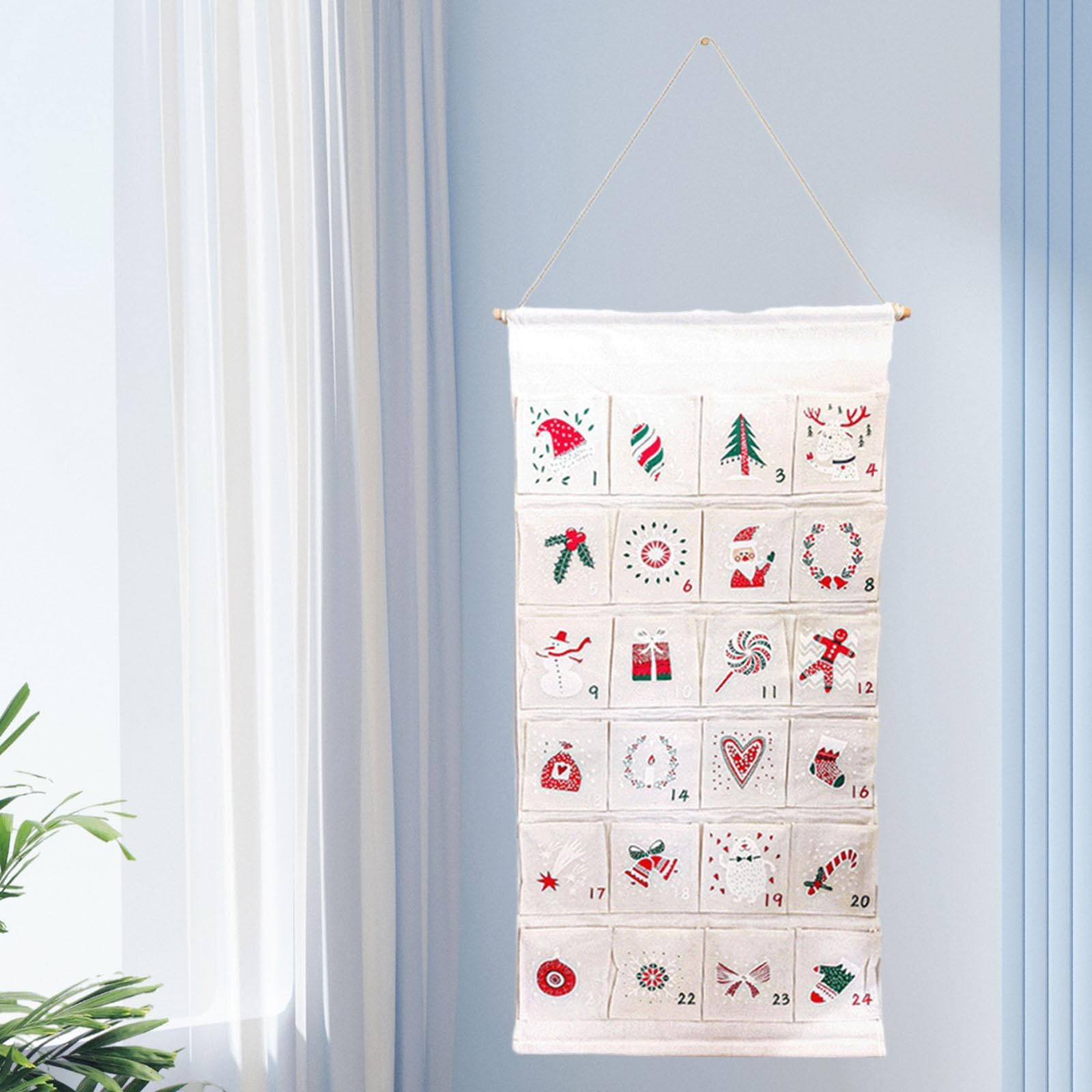 Calendario Dell'Avvento di Natale con 24 Tasche, Pratico Calendario Natalizio Da Appendere.