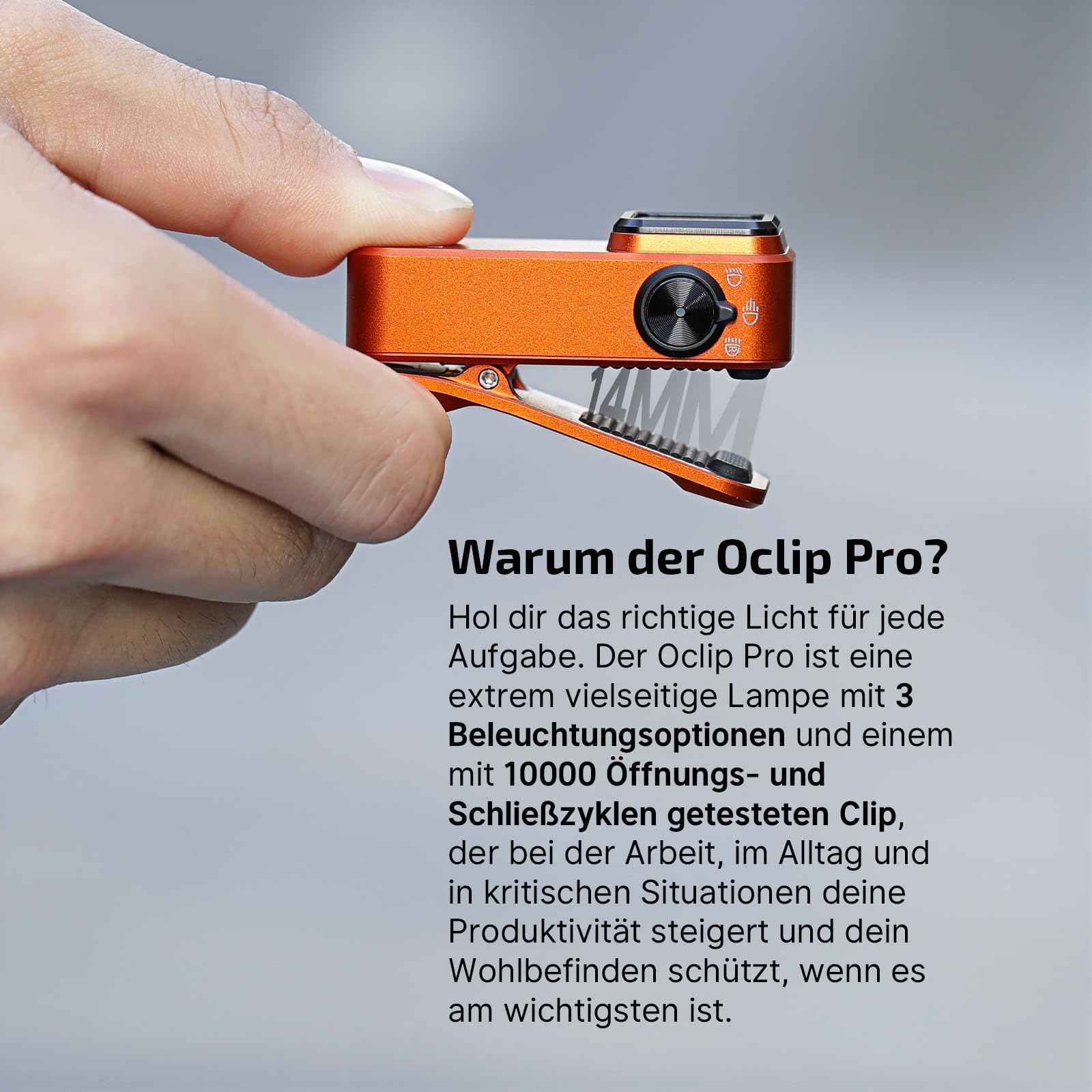 OLIGHT Oclip Pro Mini LED Taschenlampe 500 LM USB-C wiederaufladbar IPX6 Clip Lampe Orange