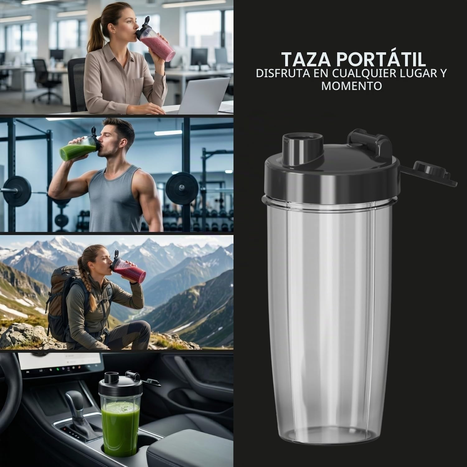 Black+Decker- Batidora de vaso individual | 1000W | 700ml | 2 Vasos Portátiles de Tritán | Cuchillas Inox 304 | Pica Hielo | Apta para Lavavajillas | Base Antideslizante | Acabados Antihuellas