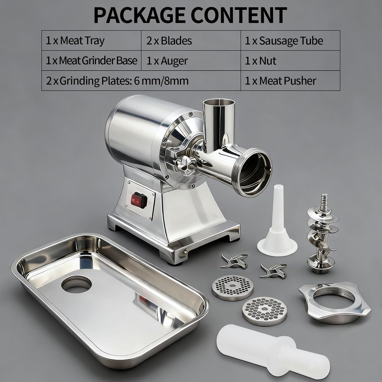 Commercial Meat Grinder, 330LB/h 1100W Electric Meat Grinders, Heavy Duty Stainless Steel Electric Meat Mincer Machine with 6mm/8mm Grinding Plates for Kitchen Restaurant Butcher Store