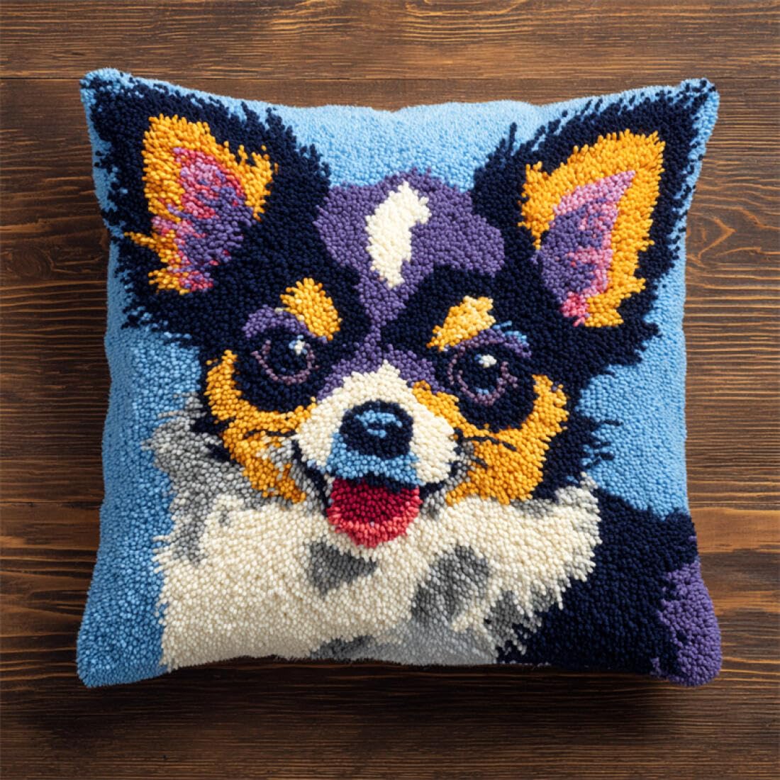 Kitquiver Animal Cushion Making Kit Cartoon Chihuahua DIY Tapestry Throw Pillow Cover Needlepoint Cushion Kits for Home Décor Needlework Kit for Beginners 17x17In