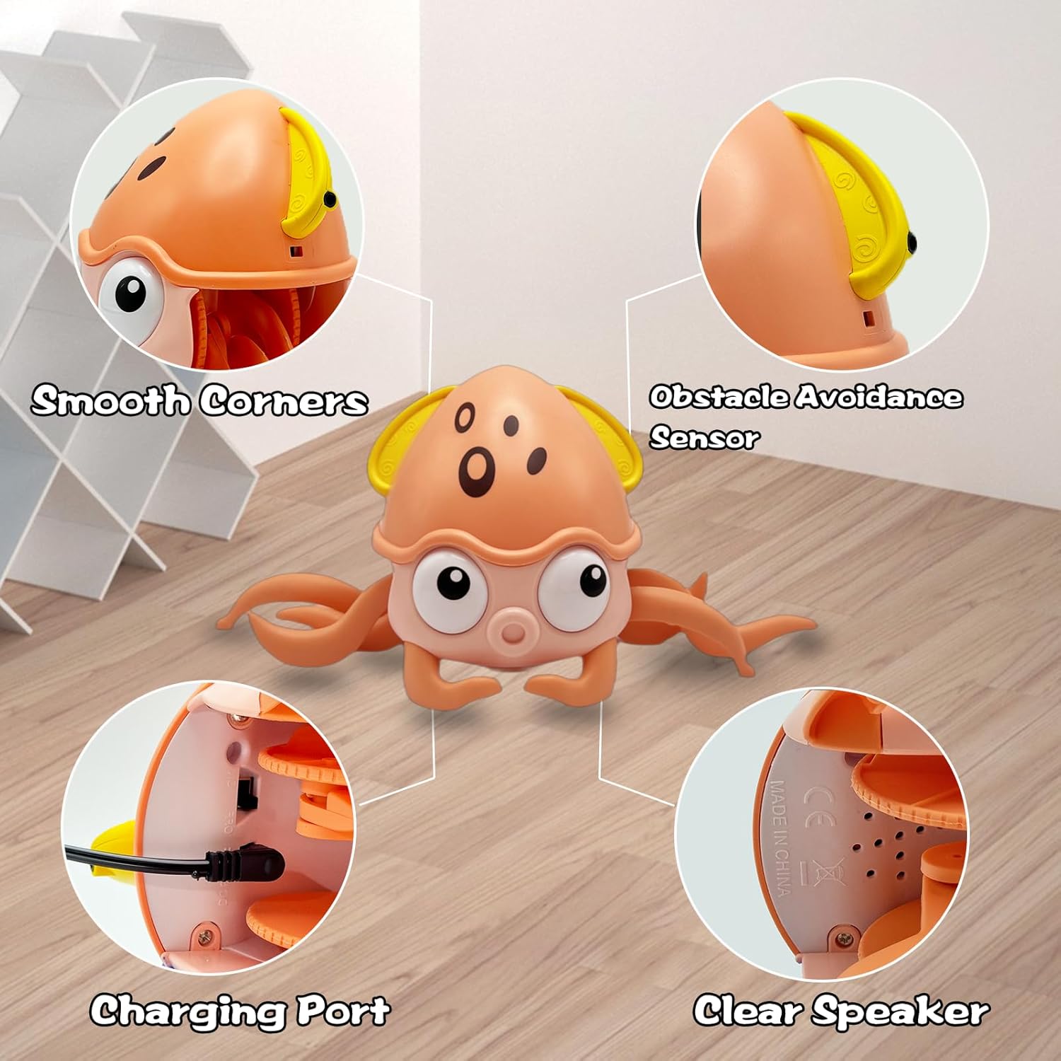 Crawling Octopus Baby Toys,2024 New Infant Tummy Time Toys with Music Led Light,USB Rechargeable,Babies Walking Musical Toy Fun Moving Toy for Toddler Boy Girl Gifts, Pink