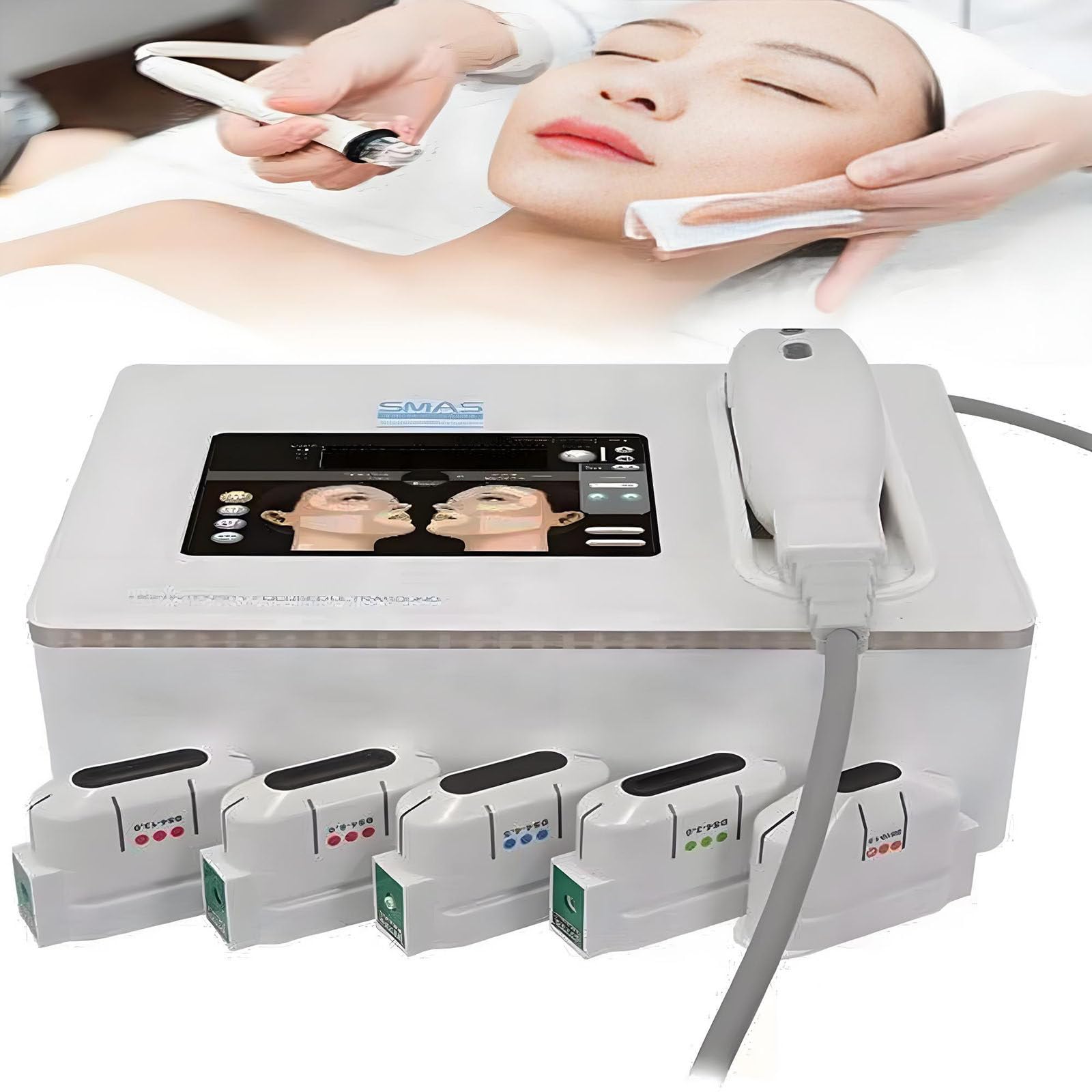 Oiyeknrd 7D Hifu Machine Face Lift Beauty Machine, for Salon and Home Skin Tightening(1.5Mm,3.0Mm,4.5Mm,8.0Mm/13.0Mm 5 Cartridges)