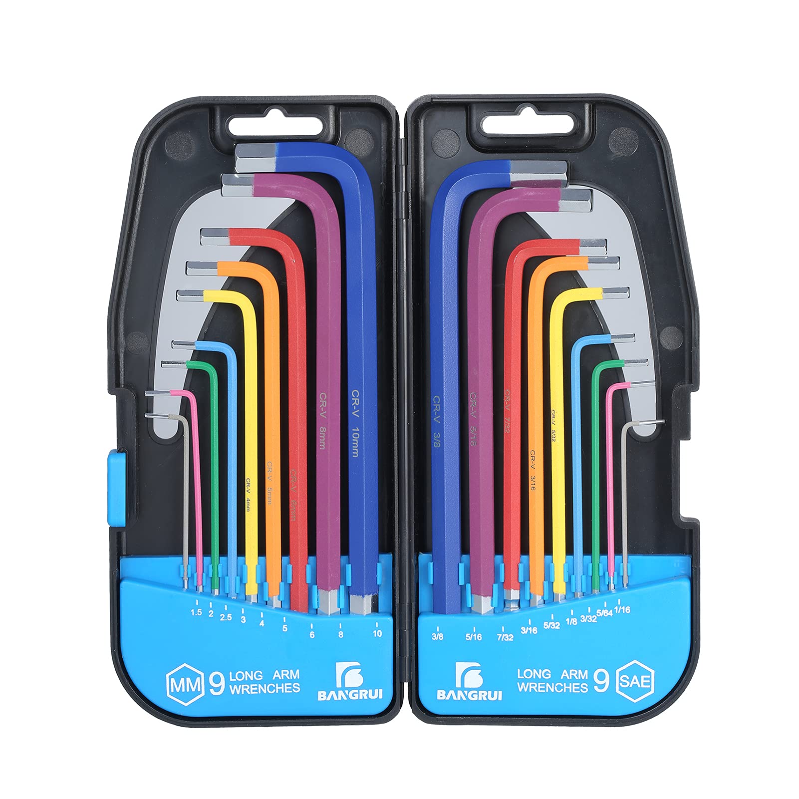 Pepisky 18PCS Ball End Hex Key Wrench Set Multicolor Long Arm Metric & SAE Wrenches Industrial Grade Chrome Vanadium Steel Hex Key Allen Wrench with Holding Case