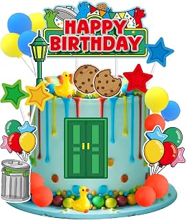 Street Cake Topper- Red Green Street Cake Decorations, Street Birthday Cake Topper with Mini Balls, Street Figurines, Cartoon Cake Decor for Kids Boys Girls Friends Street Birthday Party Supplies