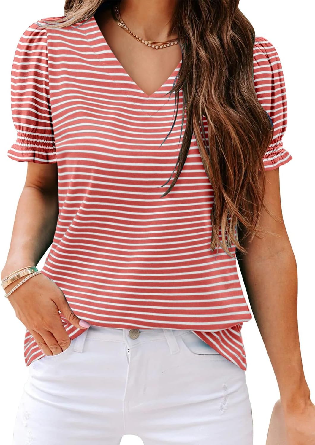 CRAZY GRID Women's Summer Tops Ruffle Short Sleeve 2026 Casual Knit Loose Fit T-Shirt - Image 2