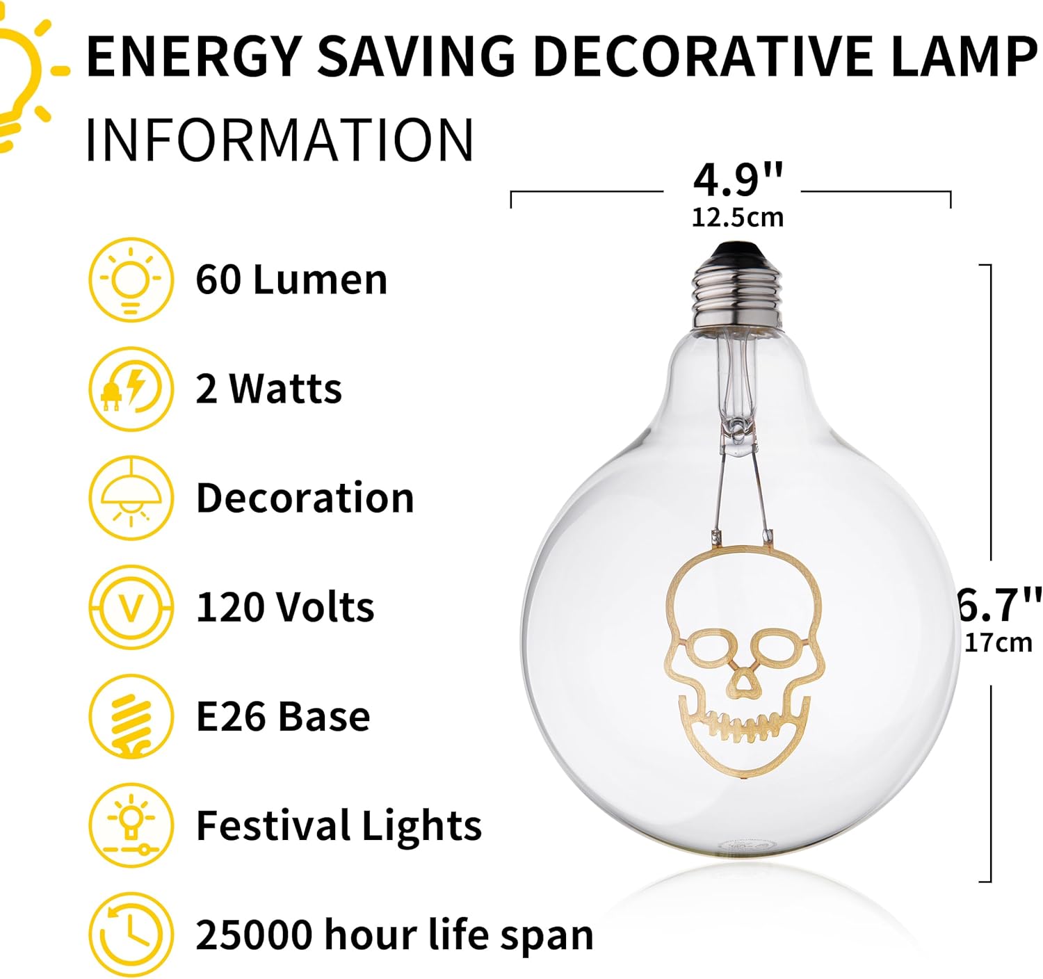 2W LED Decorative Globe Light, Soothing Filament Bulb, G125 120V