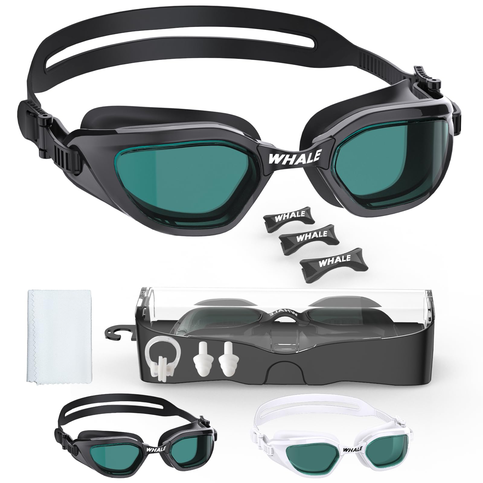 Whale Optical Swim Goggles Adults - Anti Fog & Leak Proof, UV Protection Adjustable -2.0 to -7.0