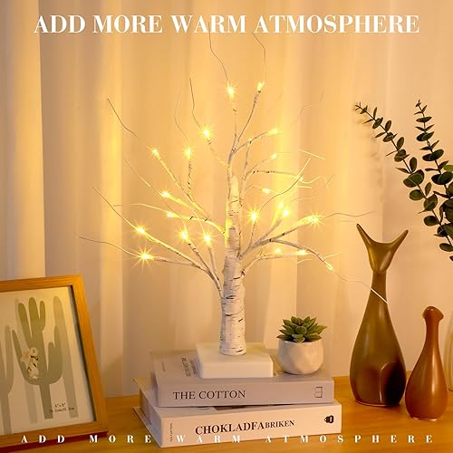 Miniatura 4 de Macarrie 20 piezas Árbol de abedul con luces LED para decoraciones de Navidad y bodas, Árbol de mesa iluminado blanco, mini ramas artificiales,