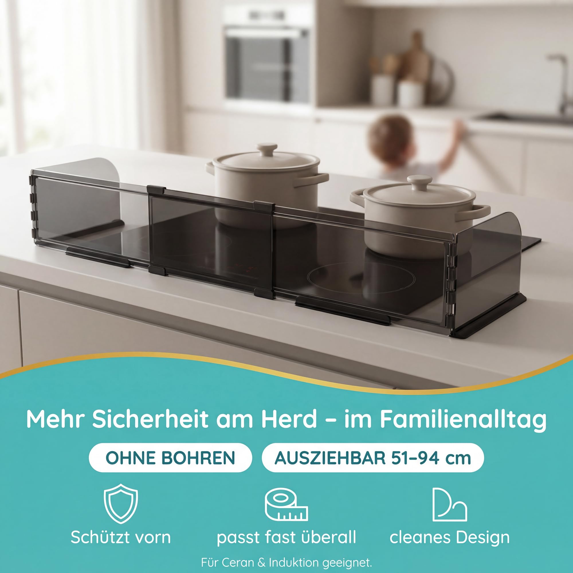 Homery SafeSlide Grille de protection pour cuisinière extensible 51-94 cm