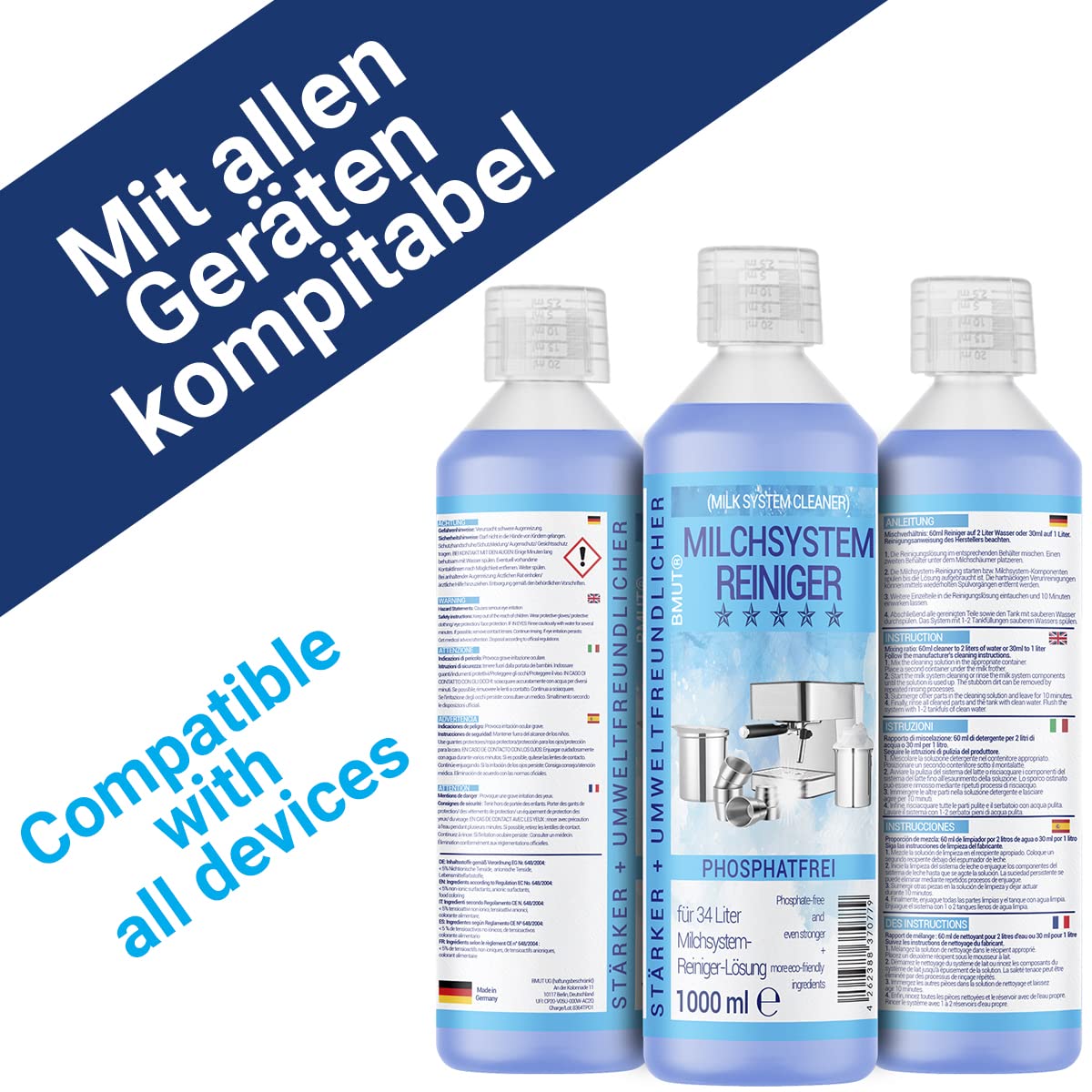 3 x 1000 ml limpiador de sistema de leche concentrado para cafeteras automáticas, espumador de leche, limpiador de espuma de leche, limpiador de leche, limpiador universal para todos los fabricantes
