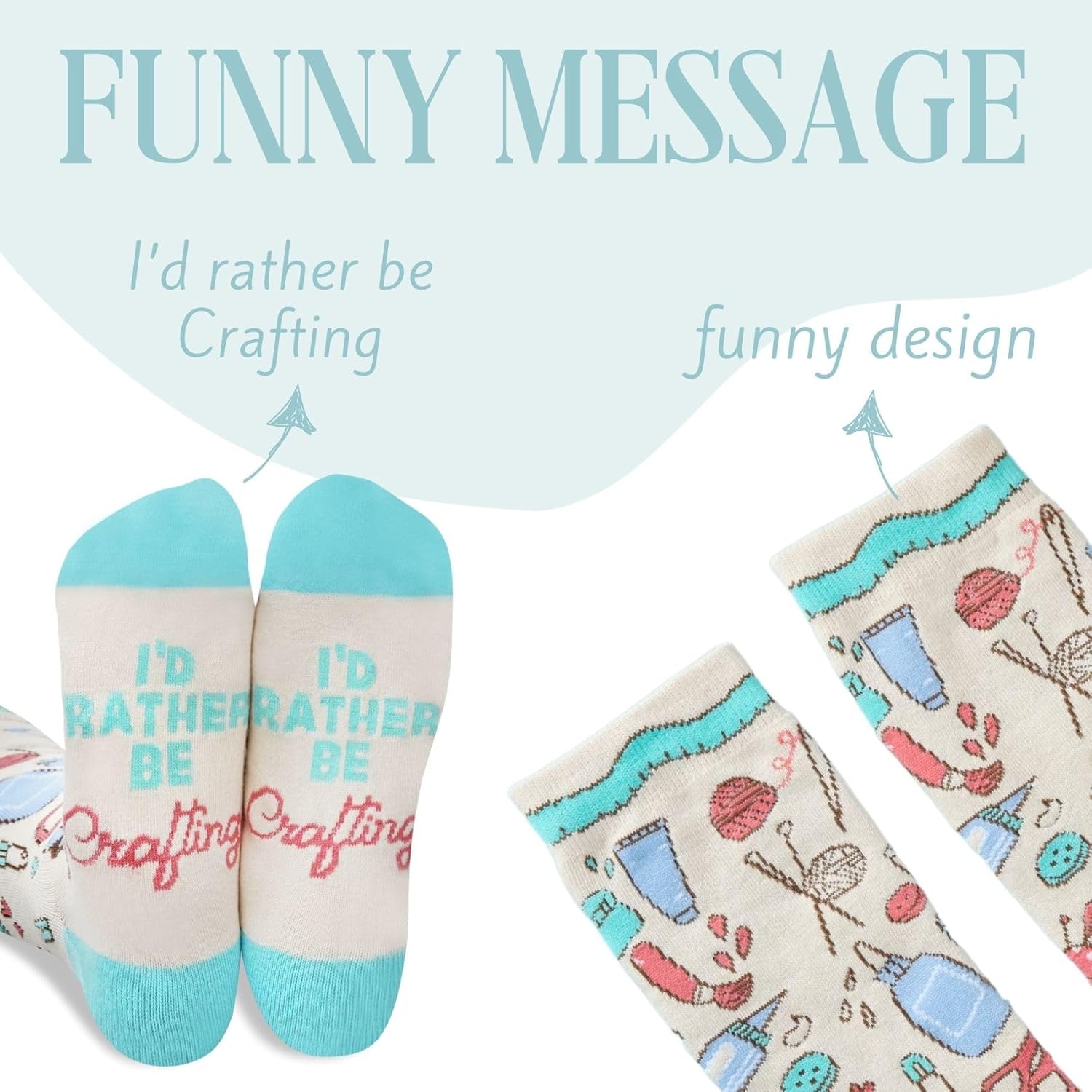 InnoBeta Craft Gifts for Women Socks, One Size Crew Socks, Quilting Quilt Crochet Knitting Gifts for Crafters Crafty Women on Birthday - I'd Rather be Crafting - Image 6