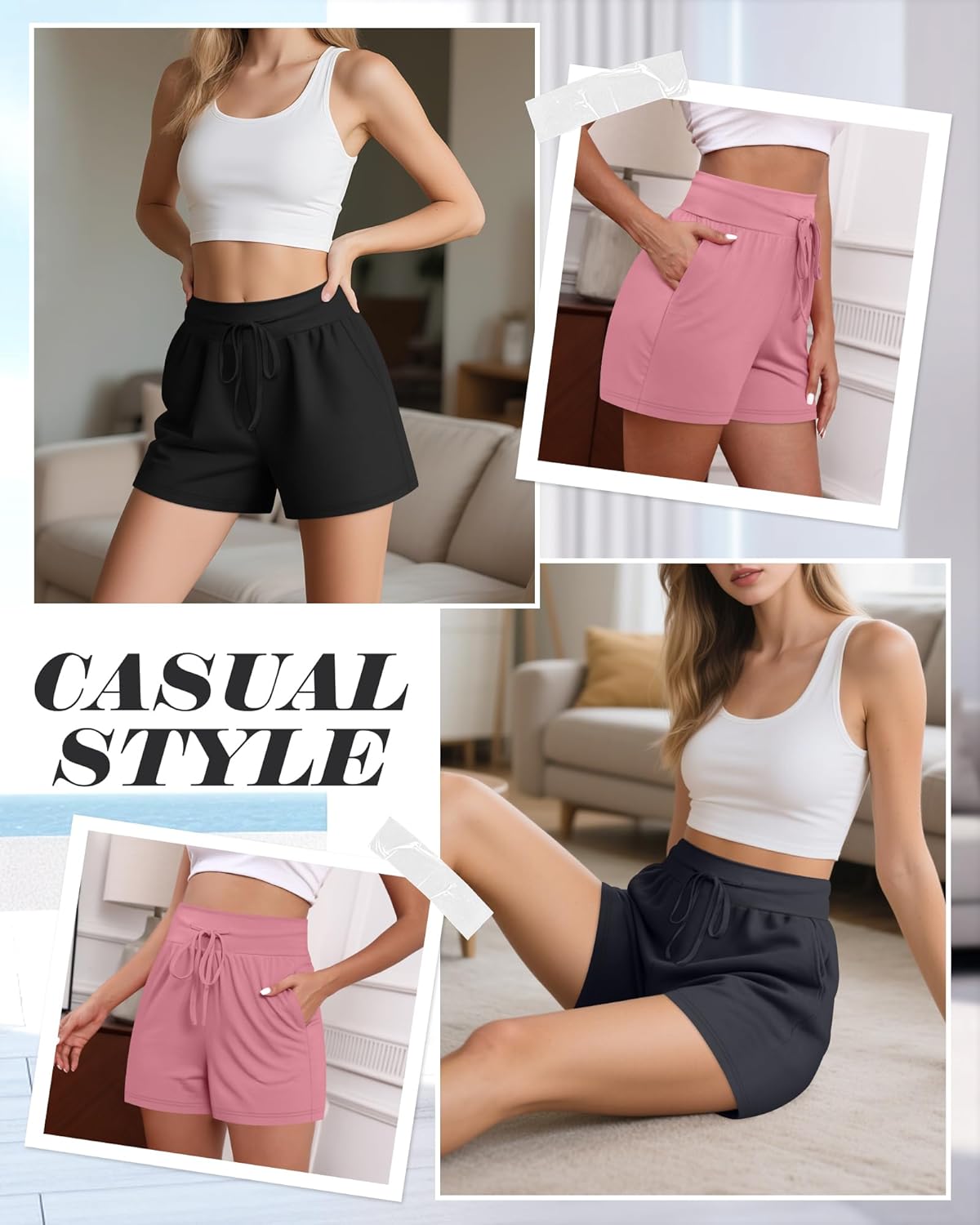 Neer 3 Pack Women's Sweat Shorts, Drawstring Lounge Shorts Casual Summer Lightweight Soft Athletic Shorts with Pockets - Image 3