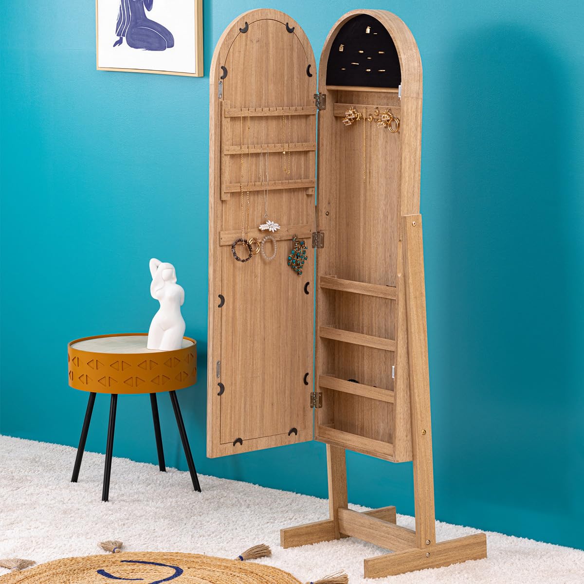 Atmosphera - Armario Joyero de pie con espejo 'Soleya' madera natural H.145cm