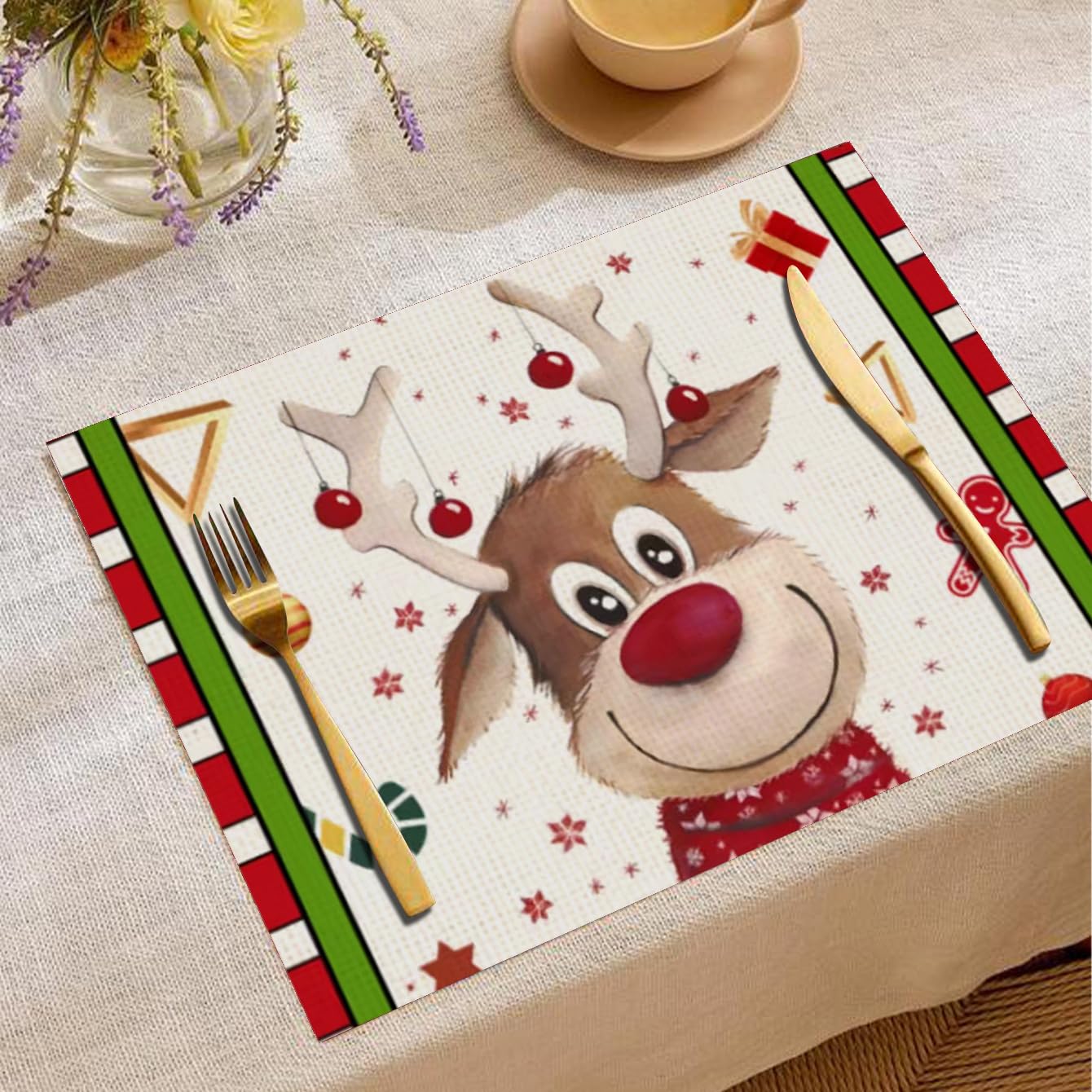 Platzsets Abwaschbar Nettes Rot Braun Tischsets Abwaschbar 8er Set Tischsets Platzsets Hitzebeständig Platzdeckchen rutschfest Platzsets Platzdeckchen Stoff 45x30 cm