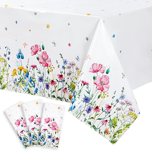 Miniatura 8 de Bencailor 6 manteles rectangulares de plástico con flores, decoración de fiesta de flores, mantel de plástico floral para cocina, mantel de mesa de