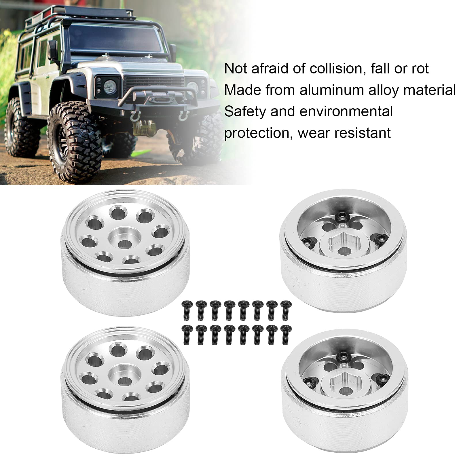 Accesorio duradero de aleación de aluminio con cubo de rueda RC para modelo de simulación Axial 1/24 (Silver)