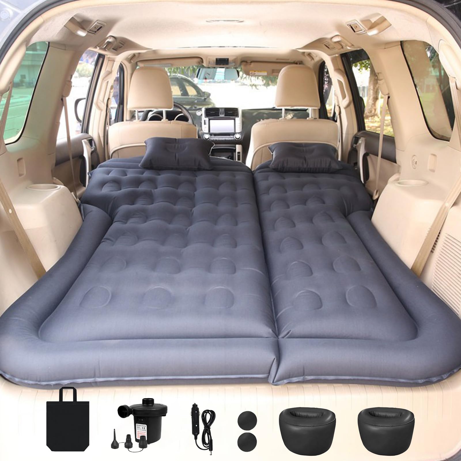 Matelas Gonflable SUV Siège Arrière,Lit Auto Pliable avec Pompe à Oreillers | Matelas banquette arrière SUV et camion, pliable portable, supporte 250 kg max, parfait pour camping et voyages