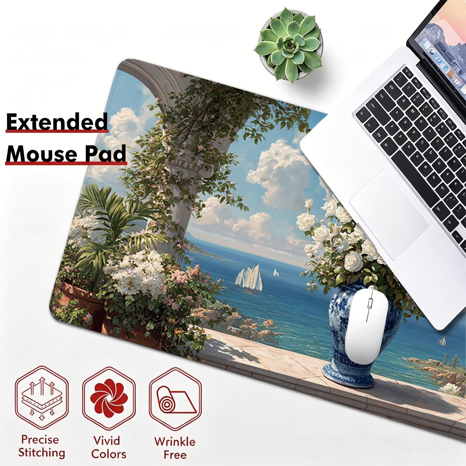 Tappetino Mouse Gaming XXL, 1200x600x4mm barca a vela fiore 0x0-135 | Tappetino Scrivania con Base in Gomma Antiscivolo Bordi Cuciti per Computer, PC, Migliora la Precisione e la Velocità