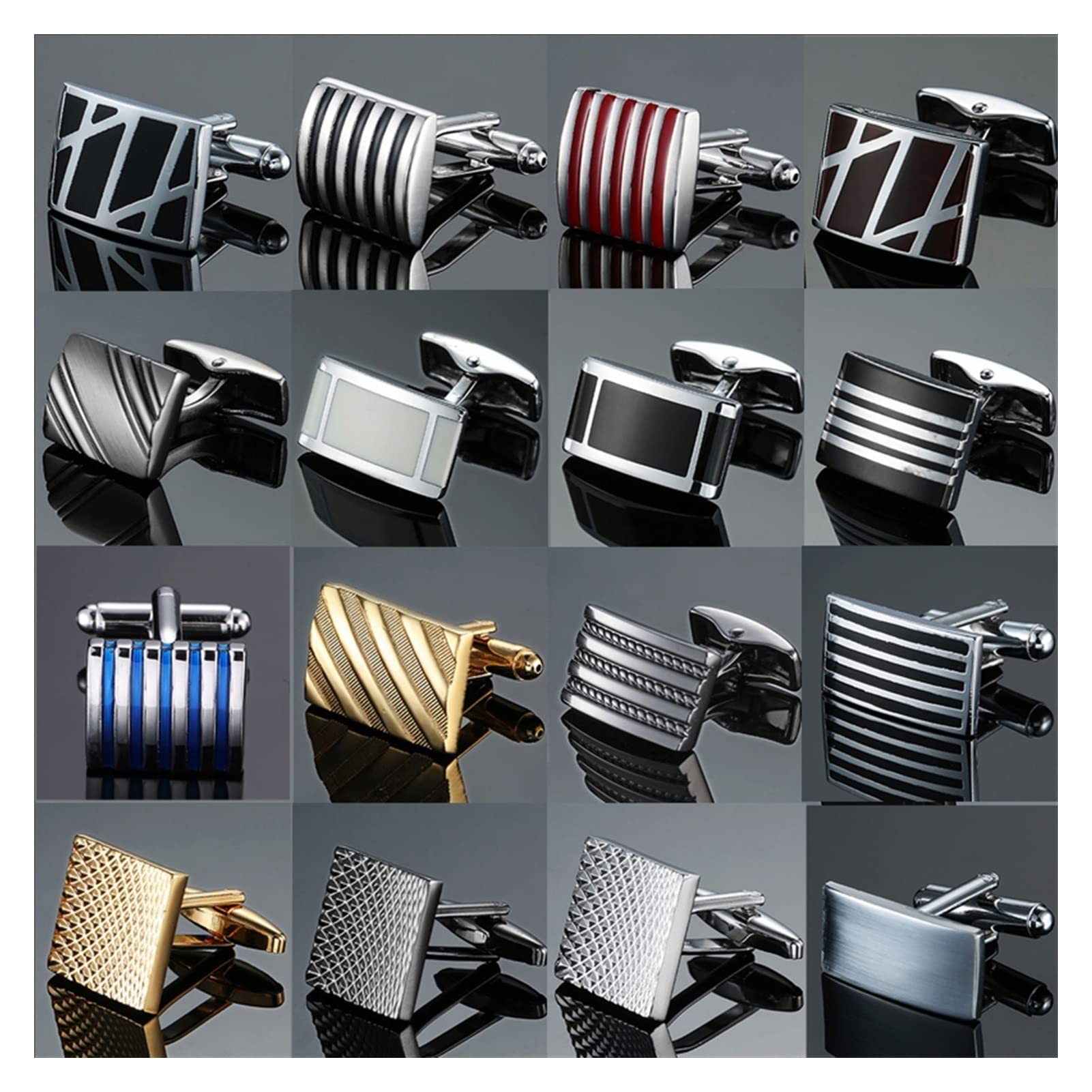 Kupfer Qualität Emaille quadratische Streifen Gold silbrig Schwarze Blume Manschettenknöpfe Herren Französisch Hemd Manschettenknöpfe Hemd Manschettenknöpfe (Metal Color : 15)