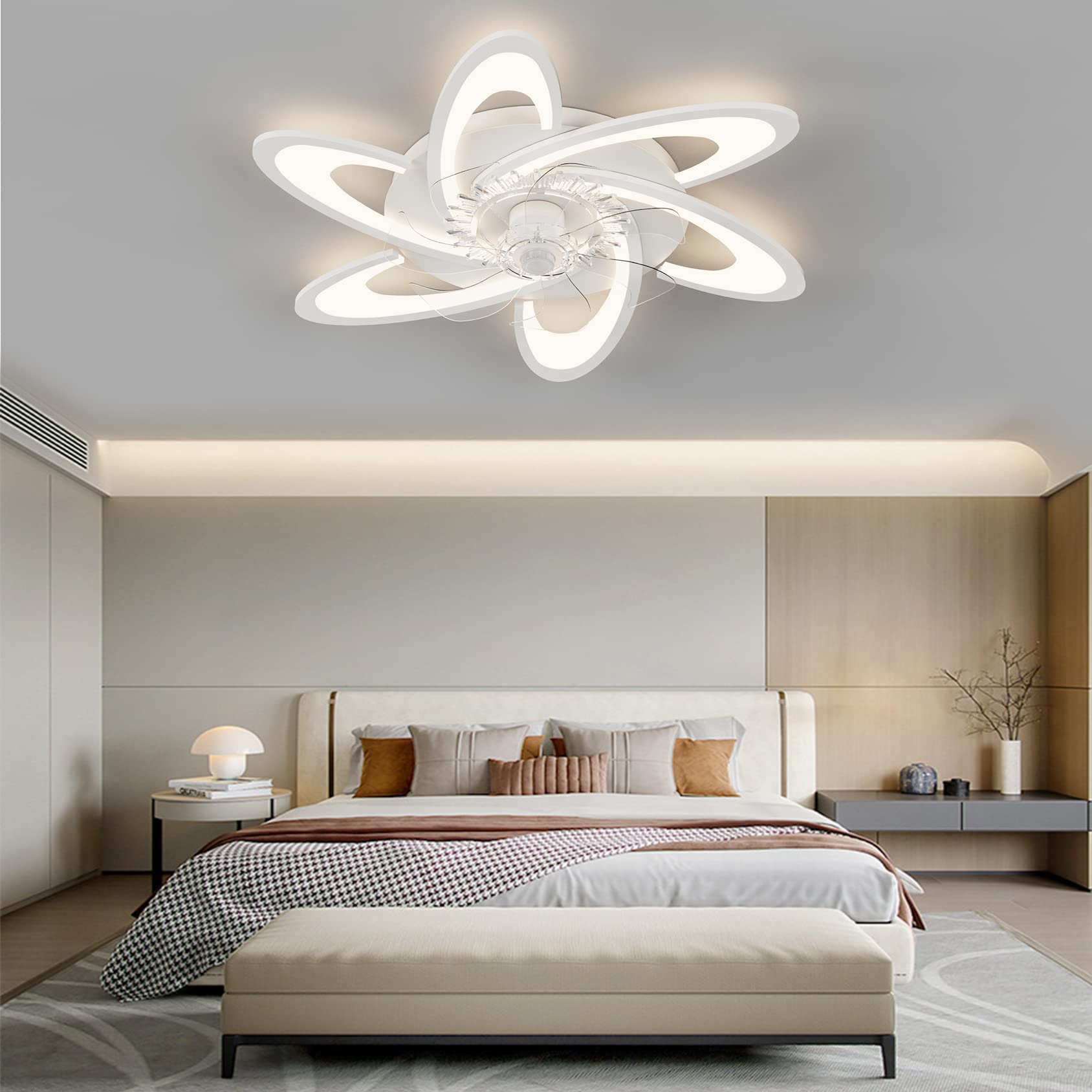 Bossen LED Deckenventilator mit Beleuchtung, Φ67cm, Leise mit 6 Geschwindigkeiten & Timer, 3-Farben-Dimmbar, App-Steuerung & Fernbedienung, Moderne Deckenlampe für Wohnzimmer Schlafzimmer