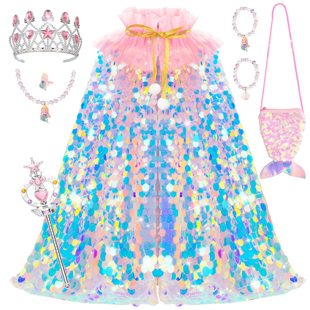 Disfraz de princesa para niñas de 3 a 8 años, 11 capas de sirena con corona, ropa de vestir, juguetes de regalo de cumpleaños para niñas pequeñas