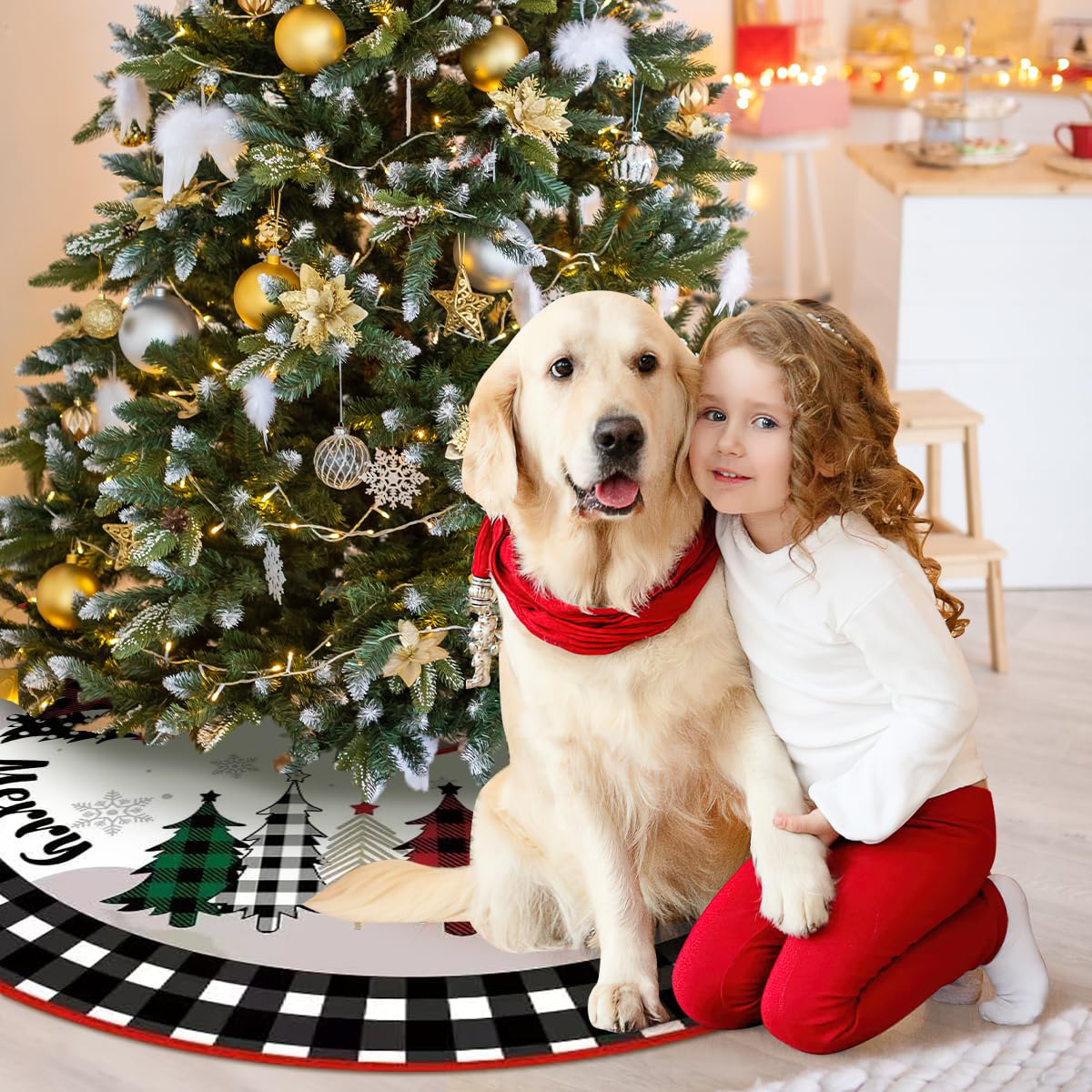 Falda Arbol Navidad 120cm,Pie de Arbol de Navidad Redondo Peluche Corto,para Fiesta de año Nuevo Vacaciones en Casa Decoración(Negro)