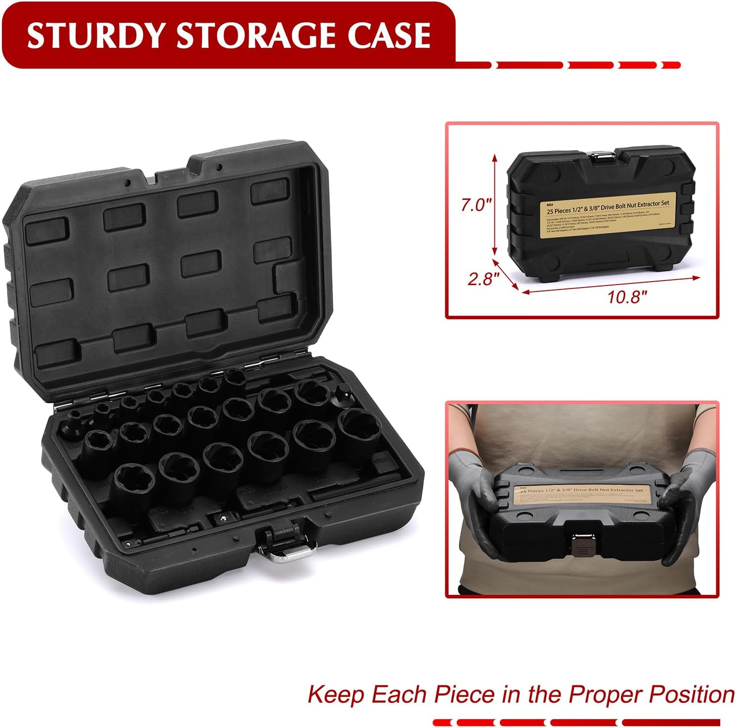 EMENTOL 25 Pieces Bolt Nut Extractor Set, 1/2" and 3/8" Drive Impact Lug Nut Remover Socket Tool, Wheel Lock Removal Kit for Removing Stripped Rusted Nuts/Damaged Nut or Bolt/Locknuts