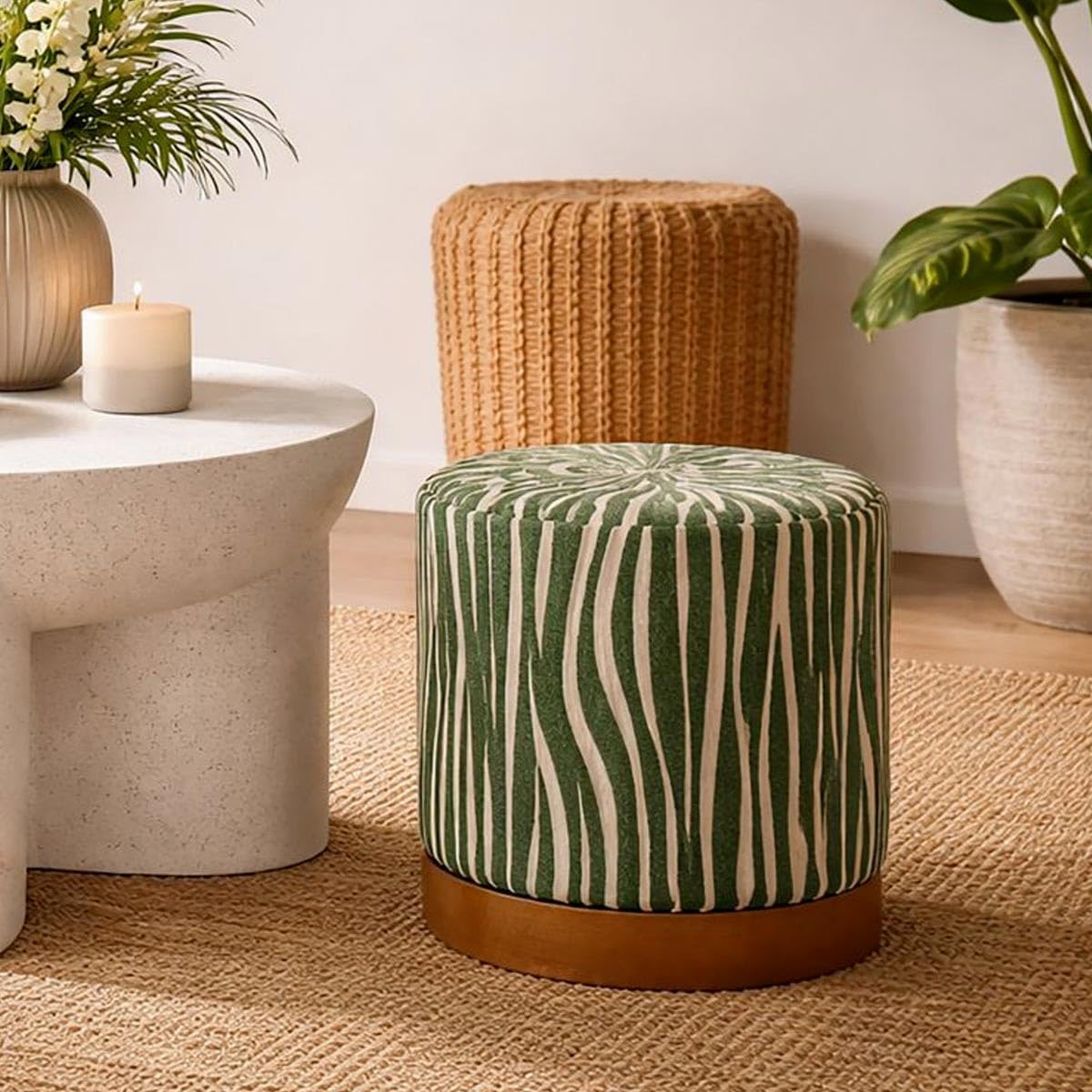 Paris Prix Pouf Imprimé Zèbre Savana 40cm Vert