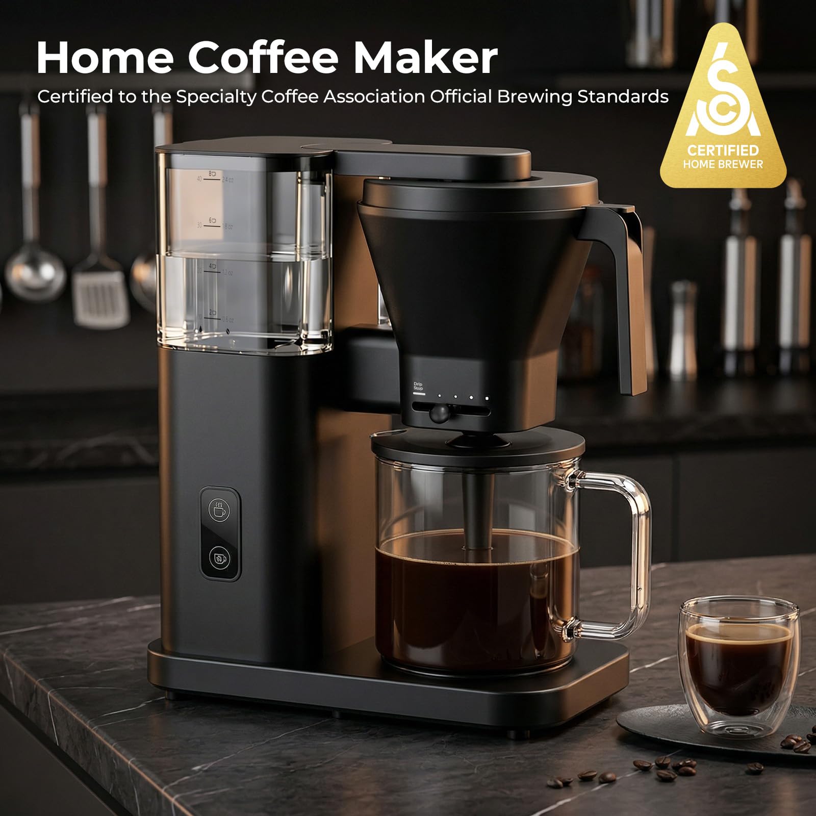 Kismile 8 Cup Drip Coffee Maker, SCA Certified Hot & Cold Brew Coffee Machine, Fast Heating to 197–205℉, 40 Min Keep Warm, Adjustable Flow Control, Easy to Clean