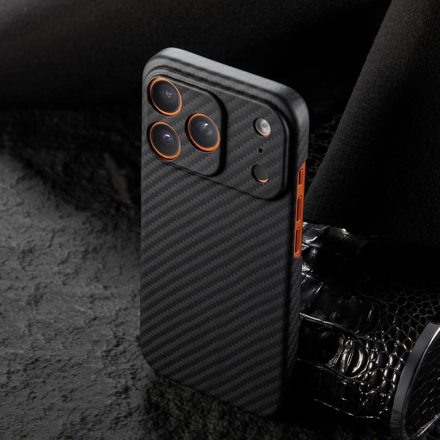 Slim Aramid Fiber Phone Case for Apple iPhone 17 pro, Camera Full Cover Protection (Black, iPhone 17 Pro)