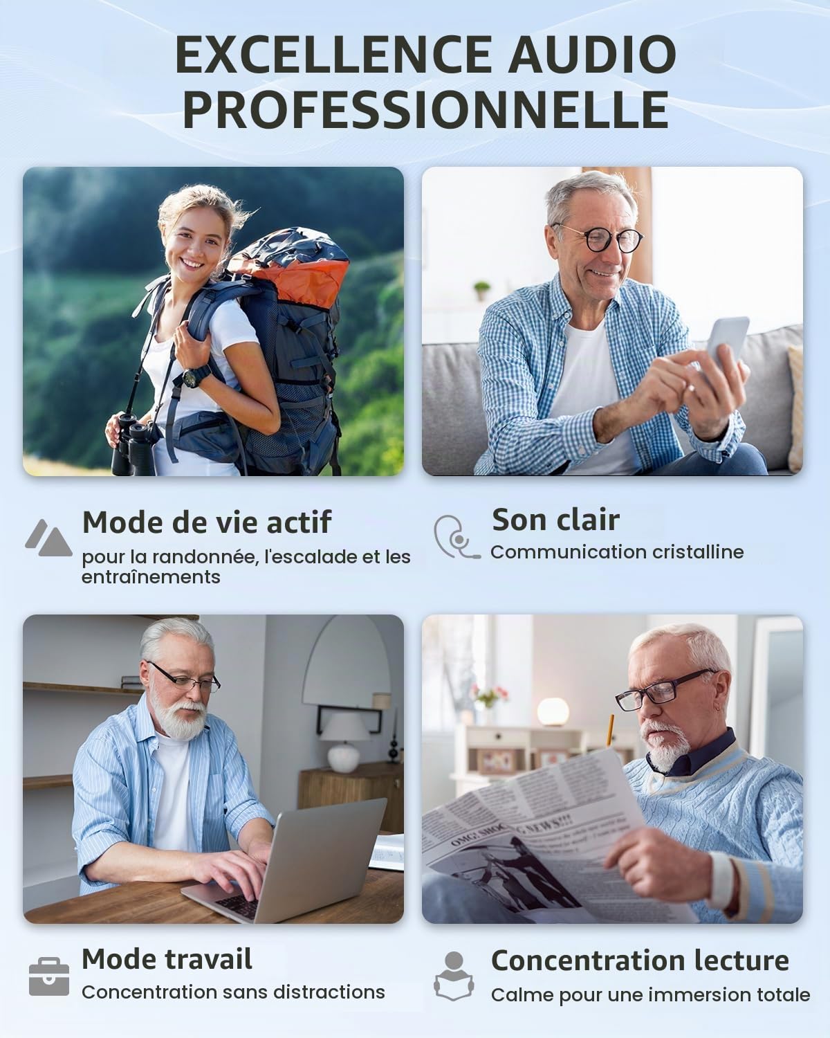 Dispositif de son rechargeable avec filtrage du bruit – 30 h d'autonomie – Dispositif de son discret pour seniors – Utilisation facile