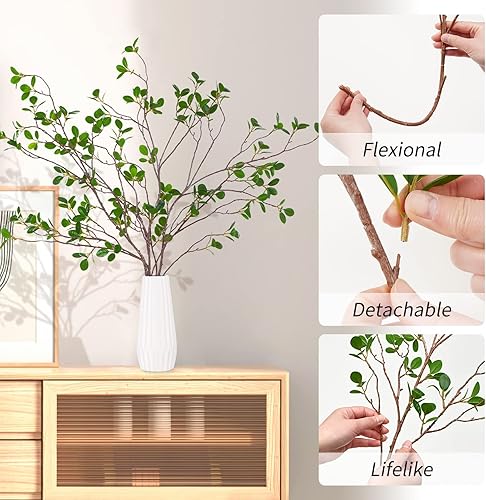 Miniatura 3 de MARTINE MALL 2 ramas de ficus artificiales en aerosol de hojas, ramas de eucalipto sintético de 31 pulgadas, ramas de ramas de Banyan Ficus, ramas
