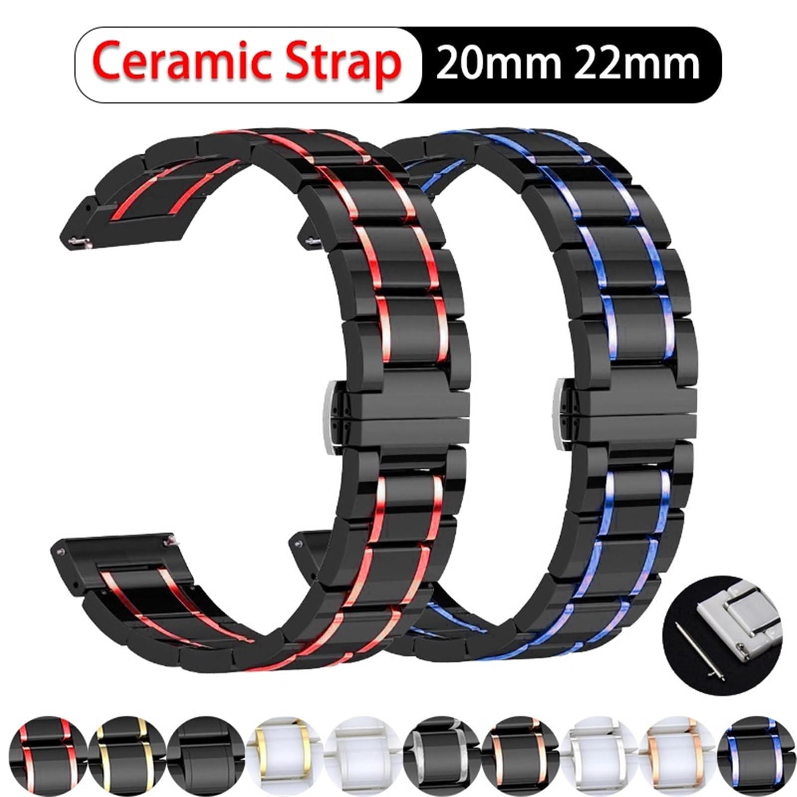 Correa de reloj de cerámica de 20mm y 22mm, pulsera de repuesto adecuada for reloj inteligente, reloj de cuarzo, correa Universal for hombres y mujeres