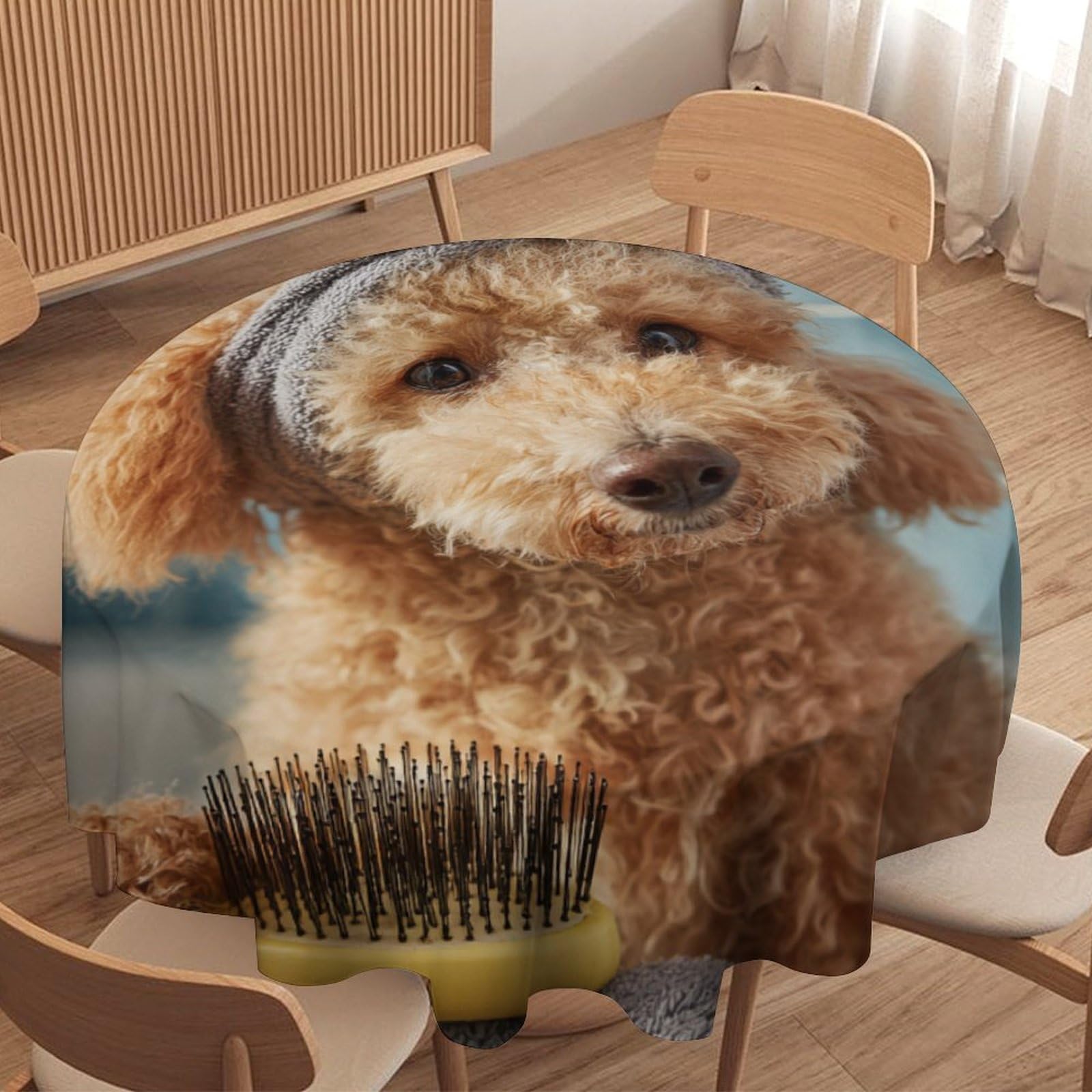 LUYYSKY Retro Funny Animal Dog Waterproof Round Tablecloth Rustic Abstract Bathroom Art Pet Pet Puppies Pattern Washable Table Cover for Kitchen-152.4" Wx152.4 L cm