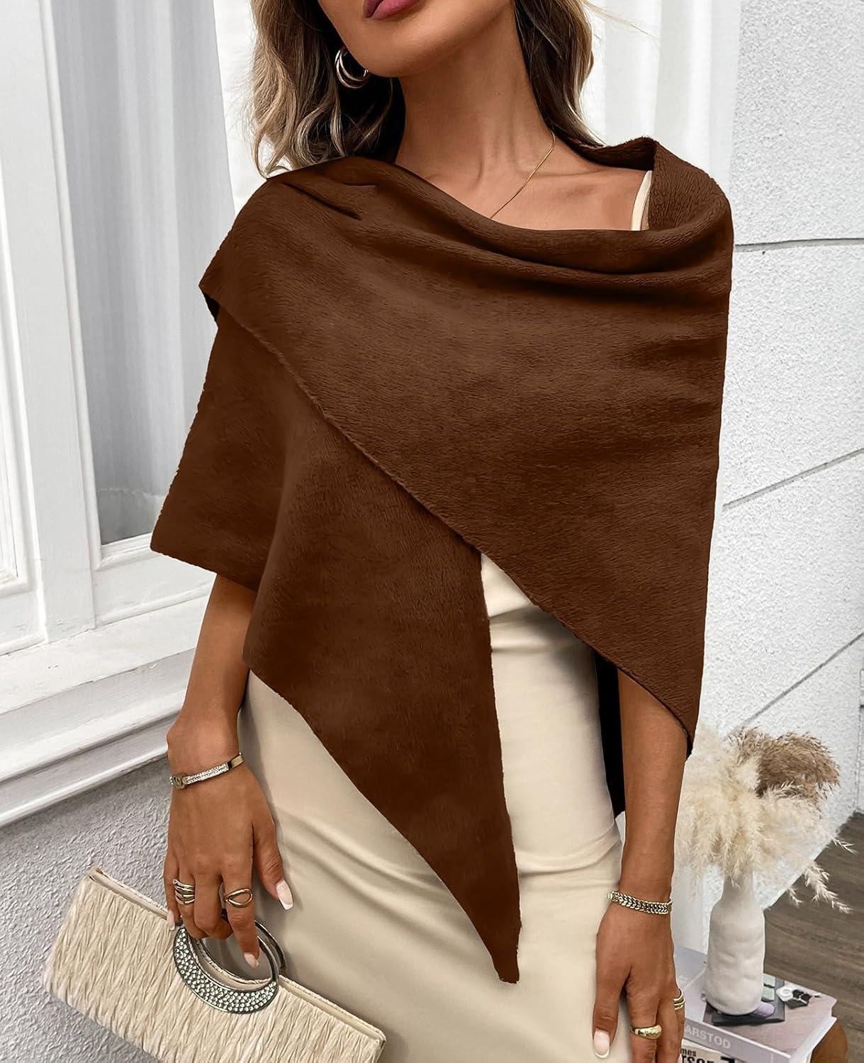 Womens Knitted Shawl Wraps Casual Solid Color Cape Scarf Comfortable Triangle Pashmina Shoulder Sweater - Image 2