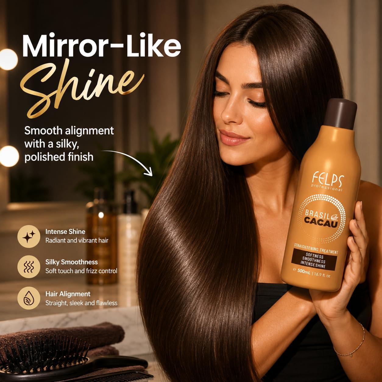 Felps Professional Cacau Keratin Hair Straightening Treatment, Softness, Smoothness, Intense Shine, 16.9 fl oz