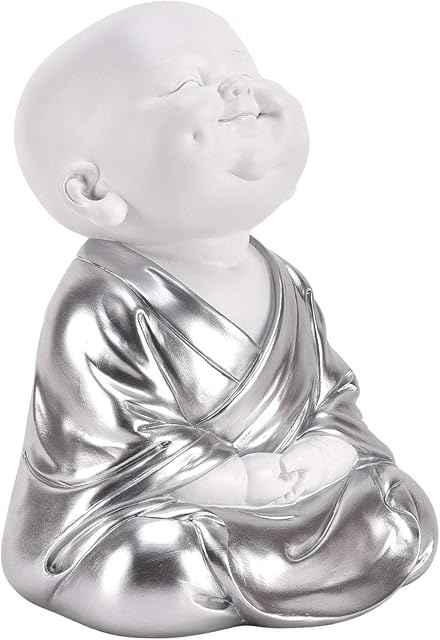 Widdop HESTIA Baby Buddha Silver and White Buddha Child Zen Gift Ornament Hands on Knees HE1677