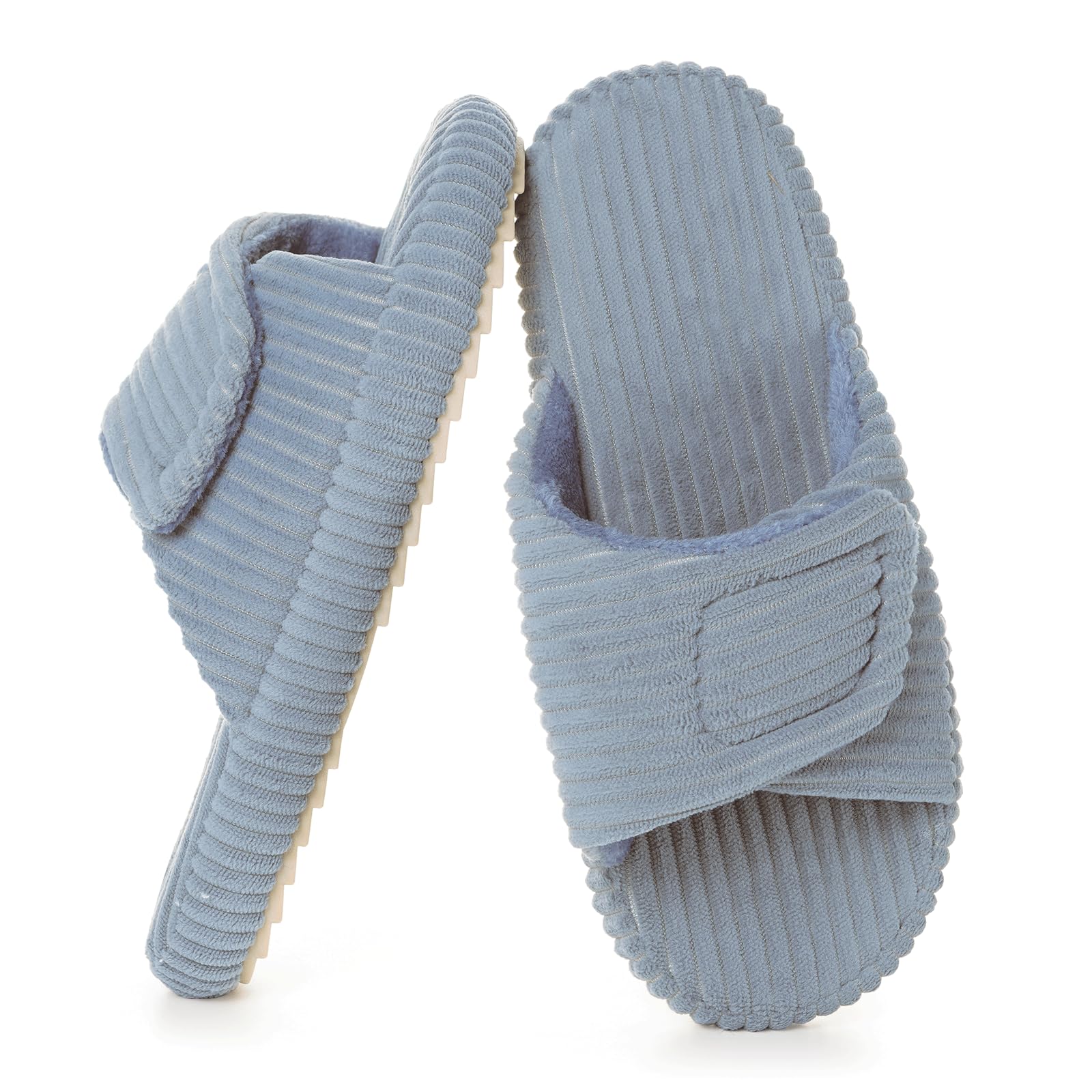 Eagsouni Pantoufles Femme Mousse à Mémoire Confortable Cord Chaussons Réglable Largeur Bout Ouvert Chaussures Antidérapantes Slippers