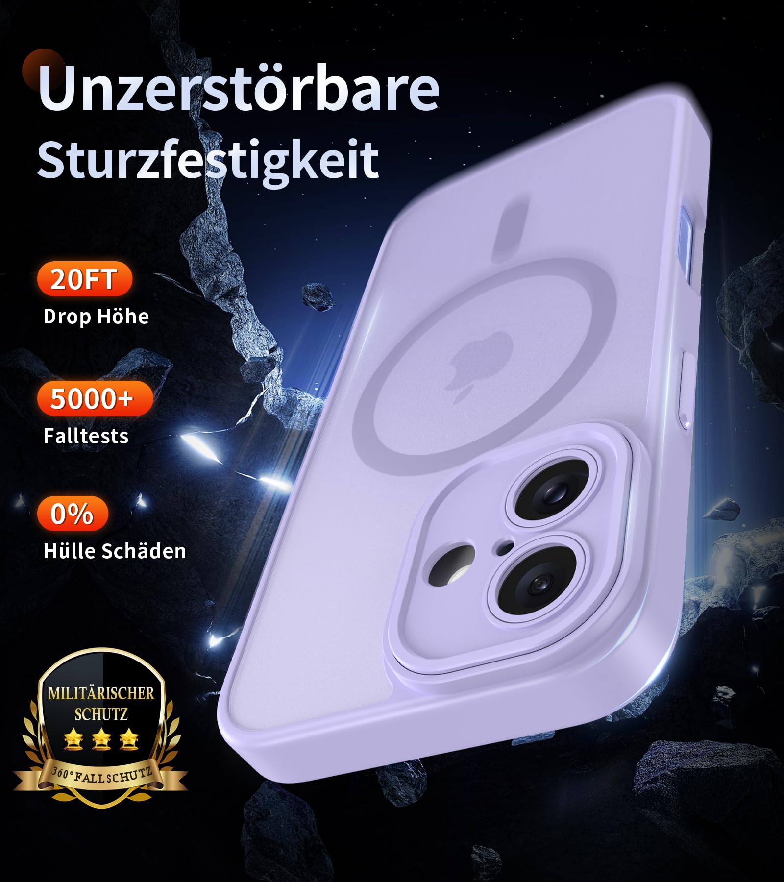 FLLAO Cover Magnetica per iPhone 16 Custodia e 2 Pellicole in Vetro Temperato, Cover iPhone 16 Compatibile con Magsafe, Traslucida Opaca Posteriore Sottile Antiurto Protettiva Case, Viola