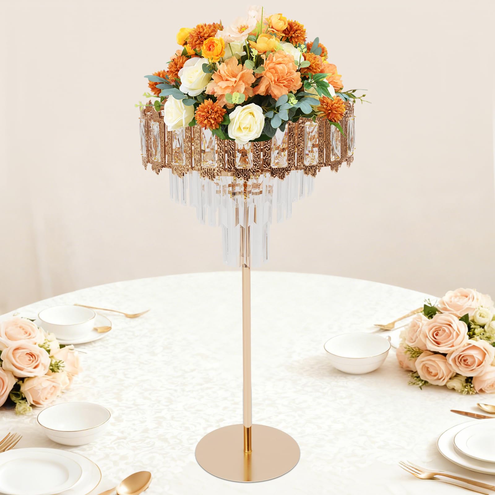 Vaso decorativo da tavolo per matrimonio, altezza 80 cm, in metallo e cristallo, centrotavola per feste di nozze, cene, centrotavola, supporto per fiori per Natale, anniversario
