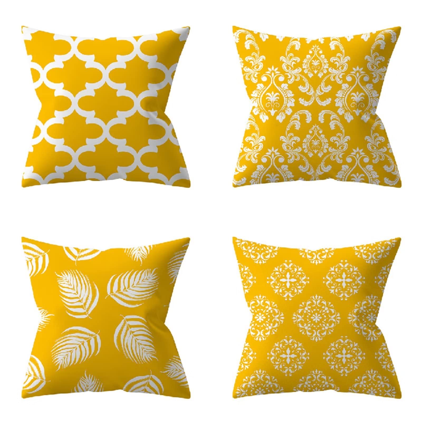 Cojines 60x60cm Pluma Amarilla geométrica Cojines Decorativos para Sofa Moderna Decorativa Cojín Juego de 4 para Decoración Hogar Soft Almohadas cuadradas Funda de Cojín D-2712