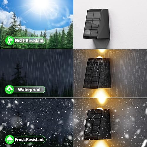 Miniatura 6 de Paquete de 6 luces solares de pared para exteriores, impermeables, arriba y abajo, 2 apliques de valla LED para casa, patio, porche, patio, jardín,