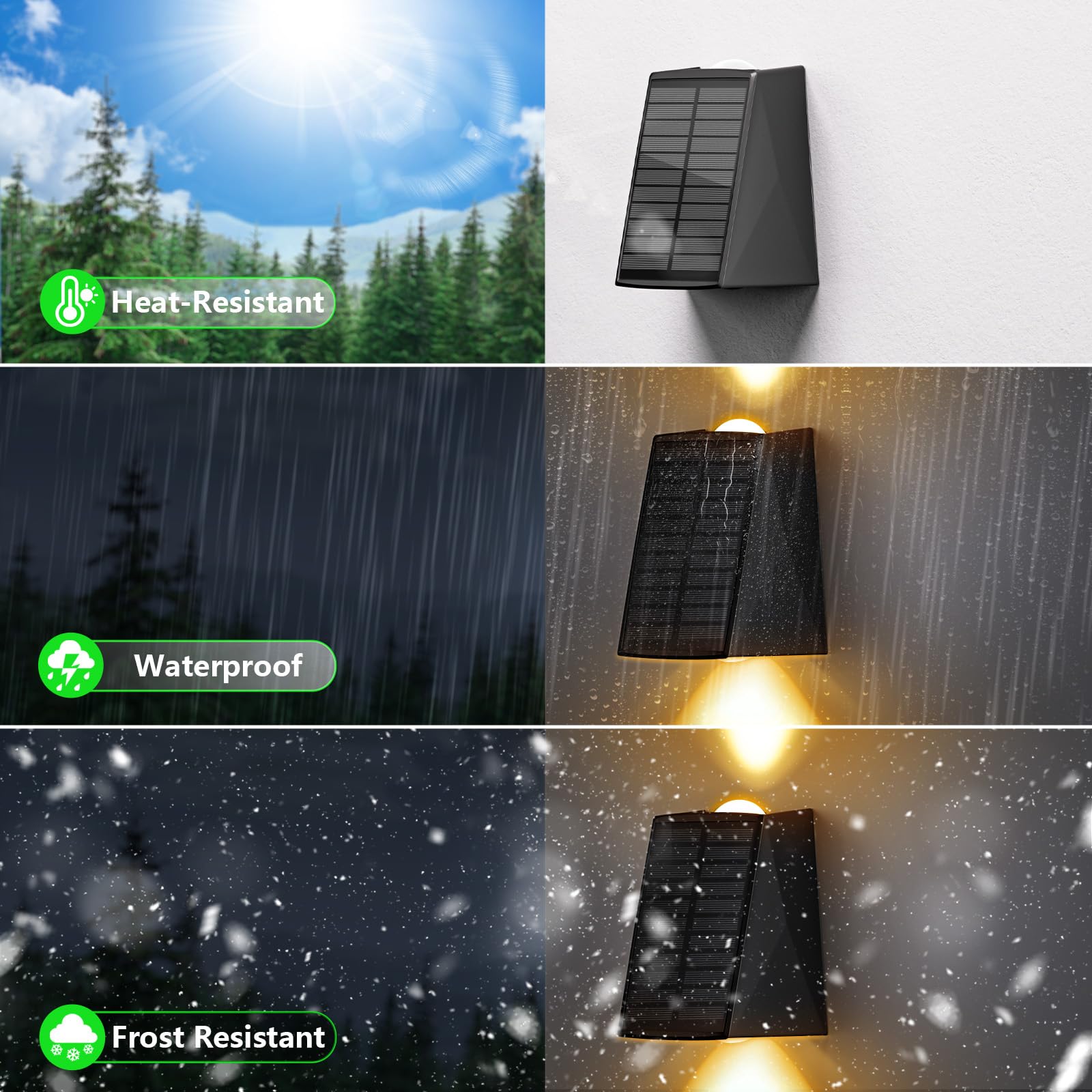 Solar-Außenwandleuchten nach oben und unten, IP65 wasserdichte LED-Außen-Sicherheits- und Dekorationsbeleuchtung für Haus, Garage, Terrasse, Hof, Garten, Veranda (Warmweiß), 6 Stück