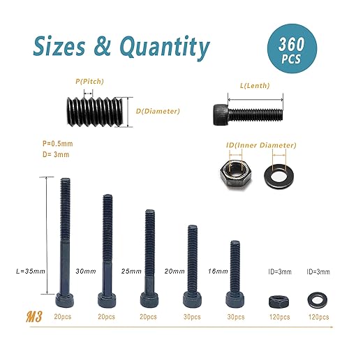 Miniatura 2 de Kadrick 450 piezas de tornillos de cabeza hexagonal de botón M3 de acero inoxidable, tornillos y tuercas M3 x 16202530351.575in, kit surtido de