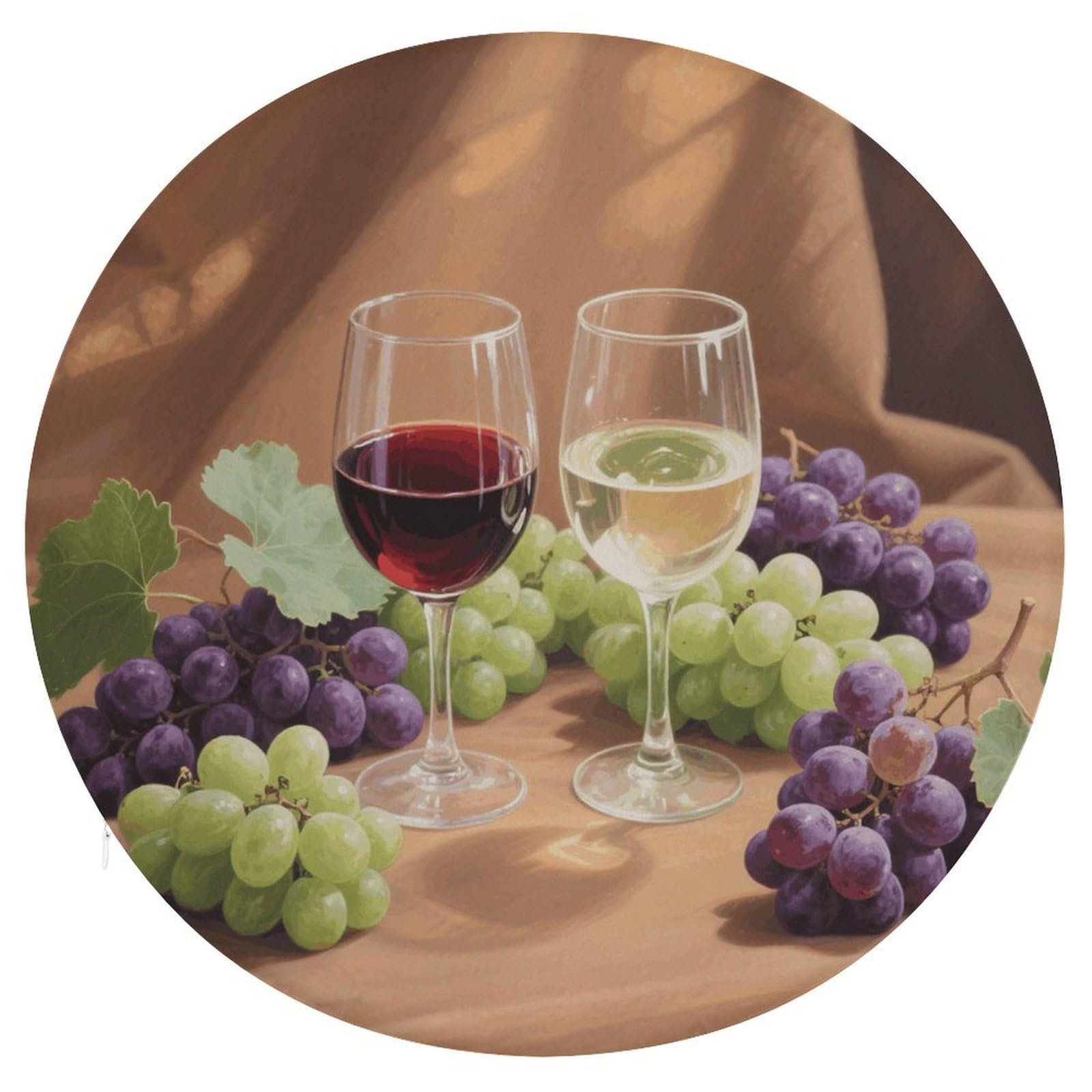 VstaDank Wine Glass with Wine and Grapes Cushions Memory Non Slip Car Seat Cushions Dining Chairs Cushion Indoo Dining Room Round Chair Pads with Zipper and Removable Cover Cushion