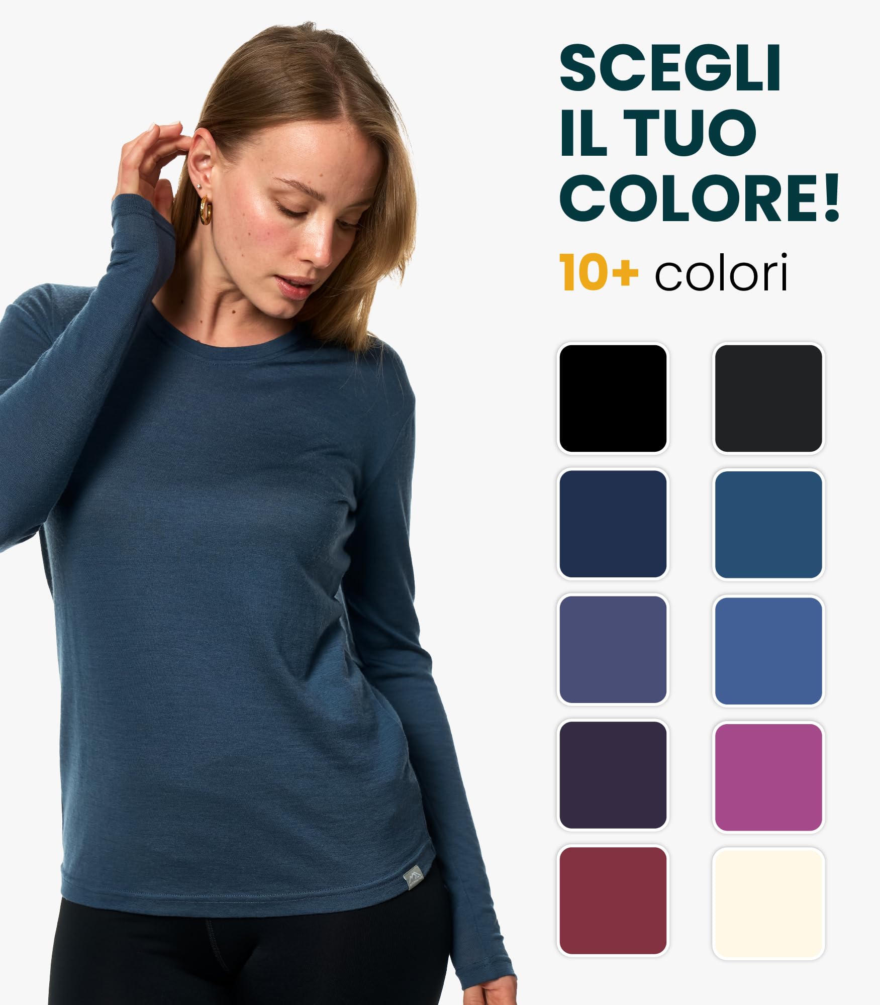 Merino.tech Maglia Donna Termica Merino Wool - 100% Intimo Termico Lana Merino Abbigliamento Trekking