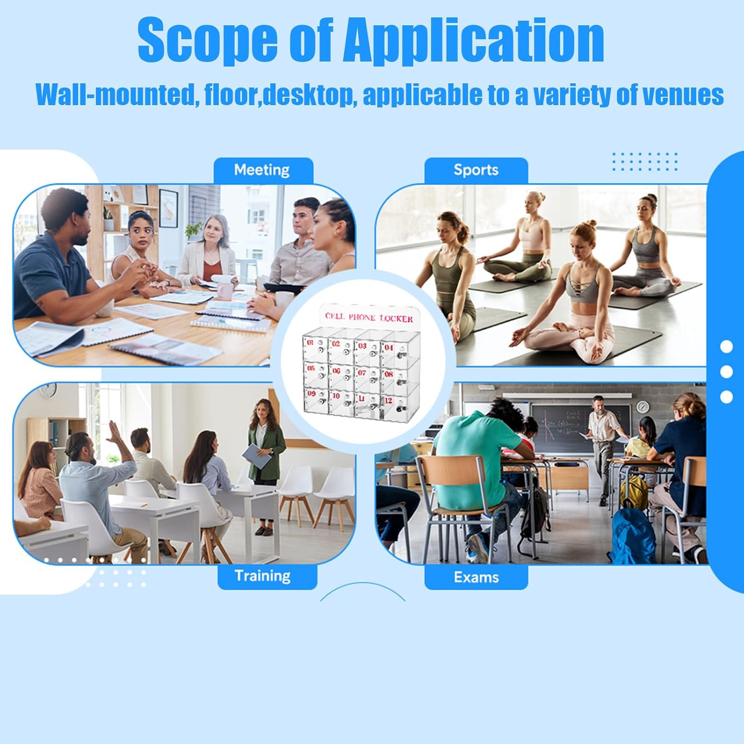 Wall-Mounted Phone Storage Cabinet with 12 Slots, Clear Cell Phone Locker Box with Door Locks & Keys, Secure Pocket Storage for Office & Classroom Use